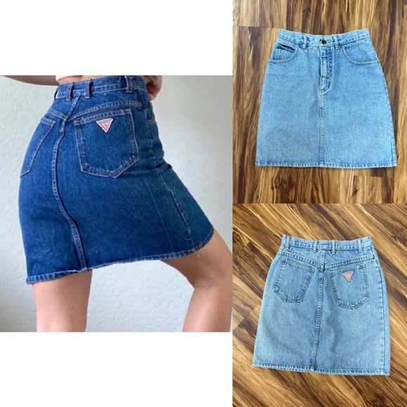 Vintage 80’s Guess Light Blue Denim Skirt - Picture 1 of 6